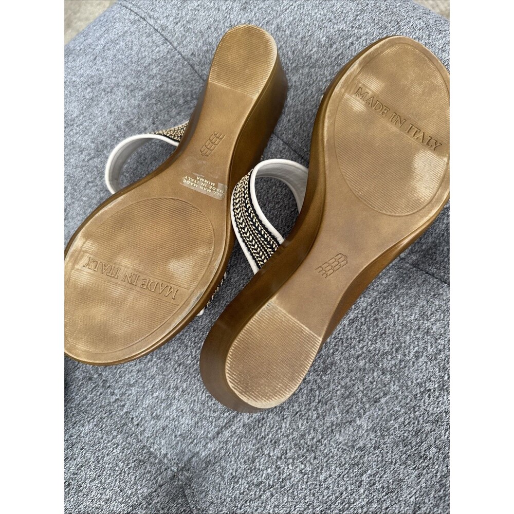 Toscanella Handmade Italy Ella Cream with Gold Black Accent Wedge Sandal SZ 9.5 - Picture 7 of 16